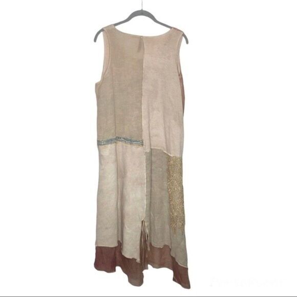 STEEL PONY Dress Boho Lagenlook Wheat Color Mixed Media Sleeveless OSFM - Picture 4 of 8